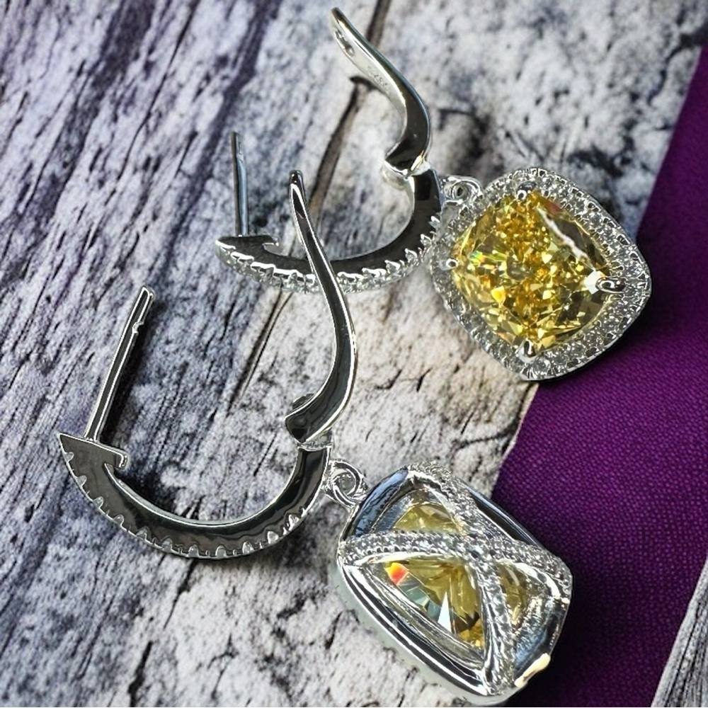 NEW Fancy Canary Yellow High Carbon Diamond Simulant Dangle Drop Earrings - Picture 15 of 17